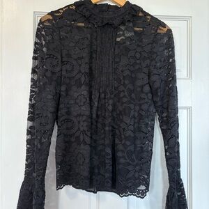 J. Crew Mock Neck Black Lace Blouse
